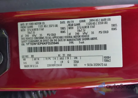 2019 Ford F-150 Xlt из США, поврежденный, VIN 1FTEW1EP6KFD25946